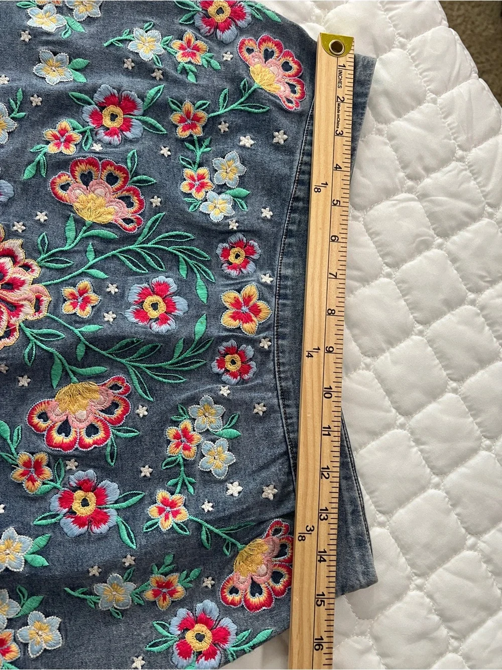 Savanna Jane Denim Floral Embroidered Womens Large Colorful Boho Tight Skirt